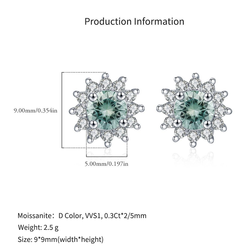 925 Sterling Silver Cyan Green Moissanite Snowflake Halo Earrings 110100060