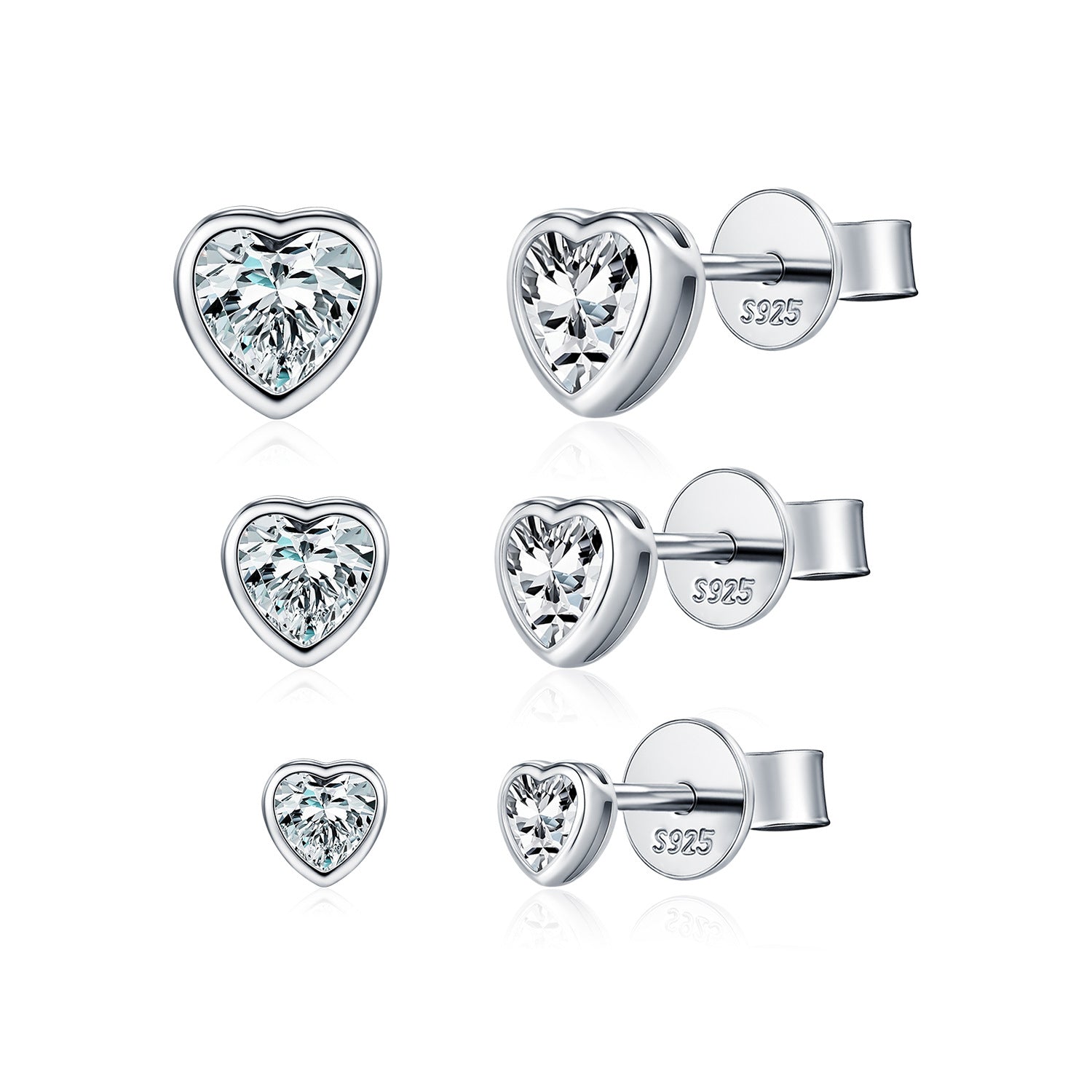 925 Sterling Silver Heart-Cut Moissanite Bezel Stud Earrings 110100062