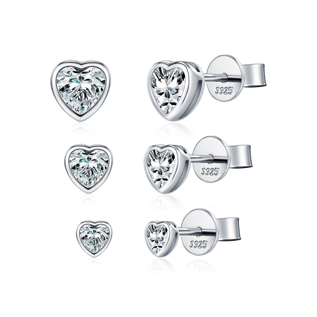 925 Sterling Silver Heart-Cut Moissanite Bezel Stud Earrings 110100062