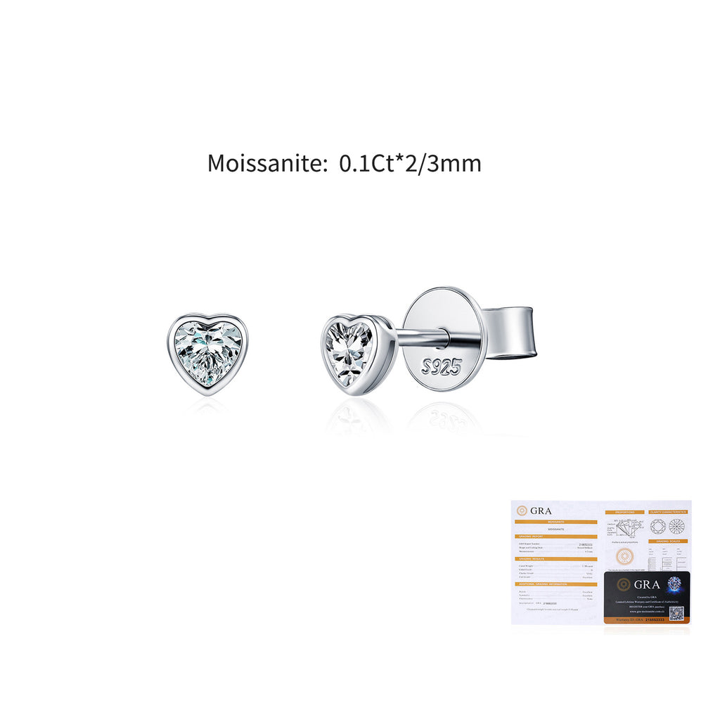 925 Sterling Silver Heart-Cut Moissanite Bezel Stud Earrings 110100062