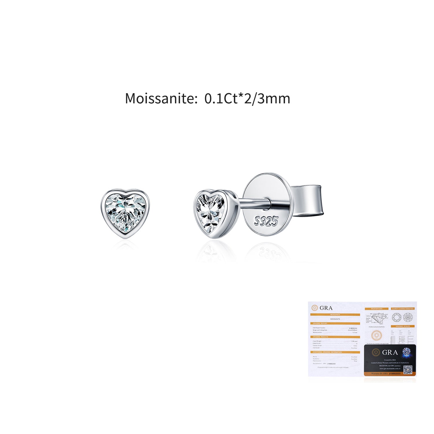 925 Sterling Silver Heart-Cut Moissanite Bezel Stud Earrings 110100062