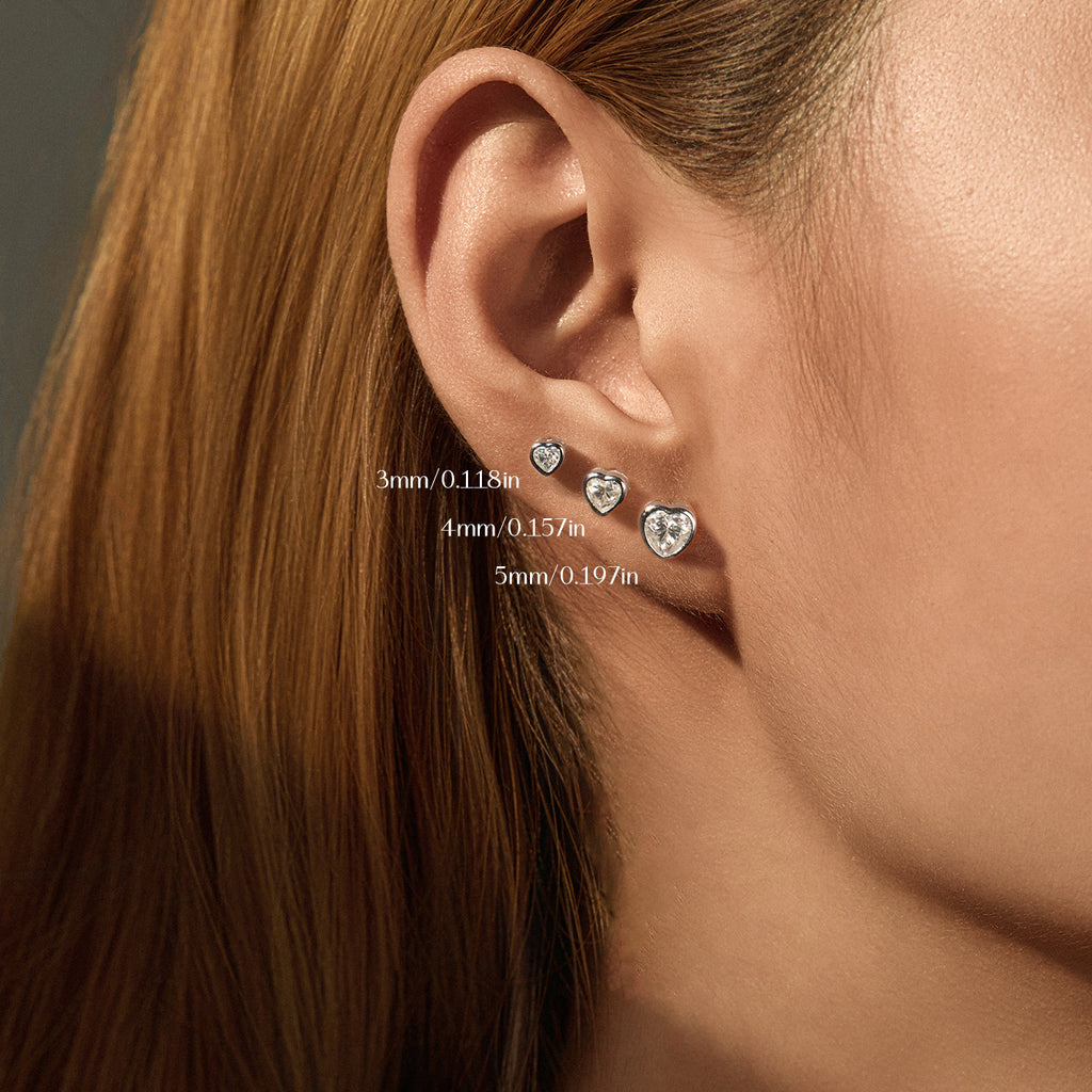 925 Sterling Silver Heart-Cut Moissanite Bezel Stud Earrings 110100062