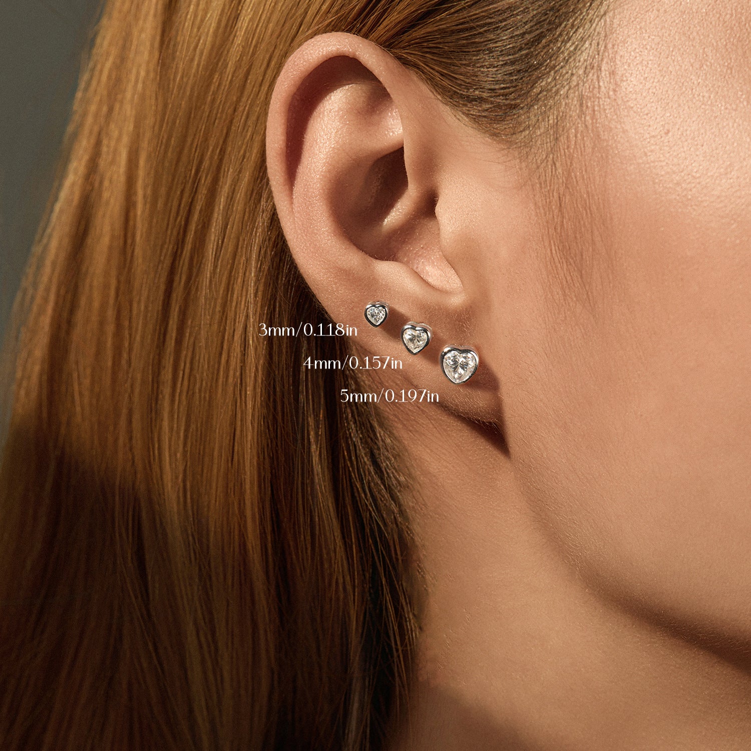 925 Sterling Silver Heart-Cut Moissanite Bezel Stud Earrings 110100062