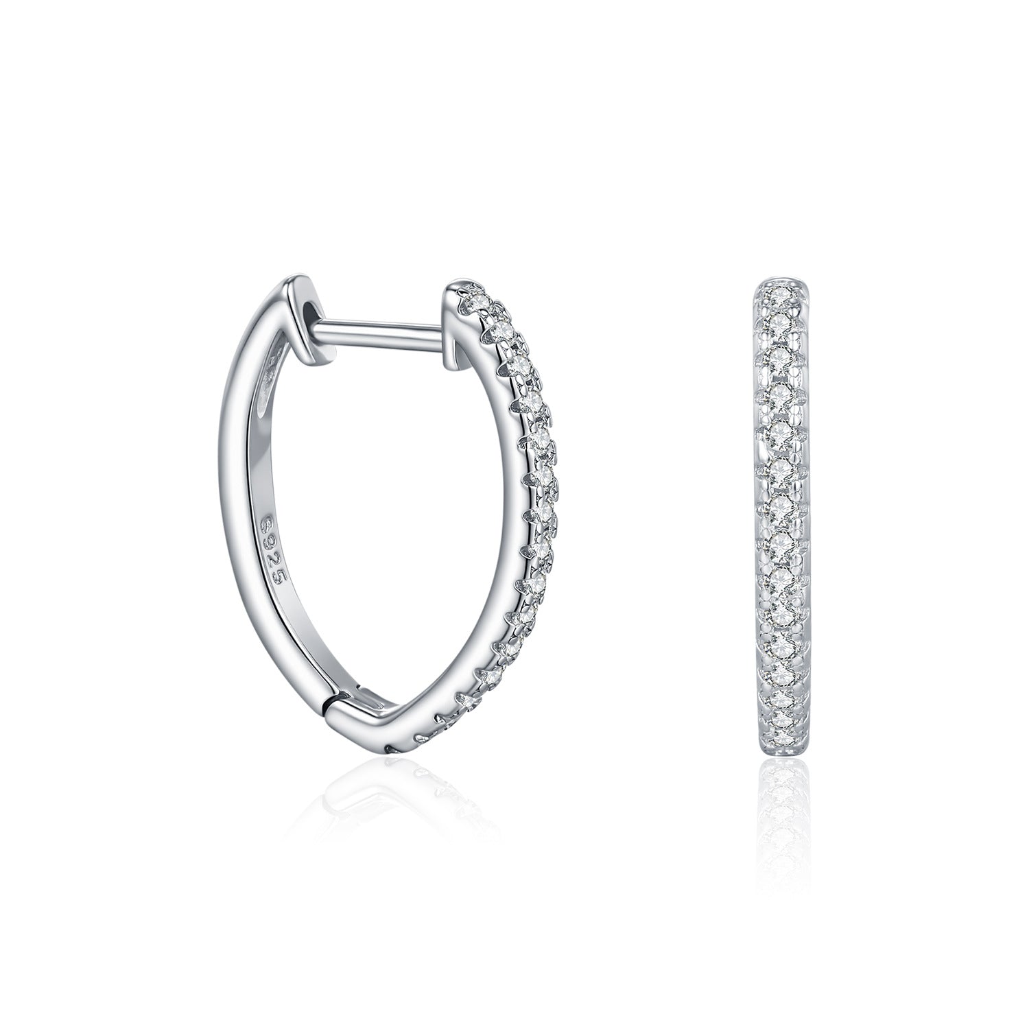 925 Sterling Silver Heart Shaped Moissanite Pavé Huggie Earrings 110100066