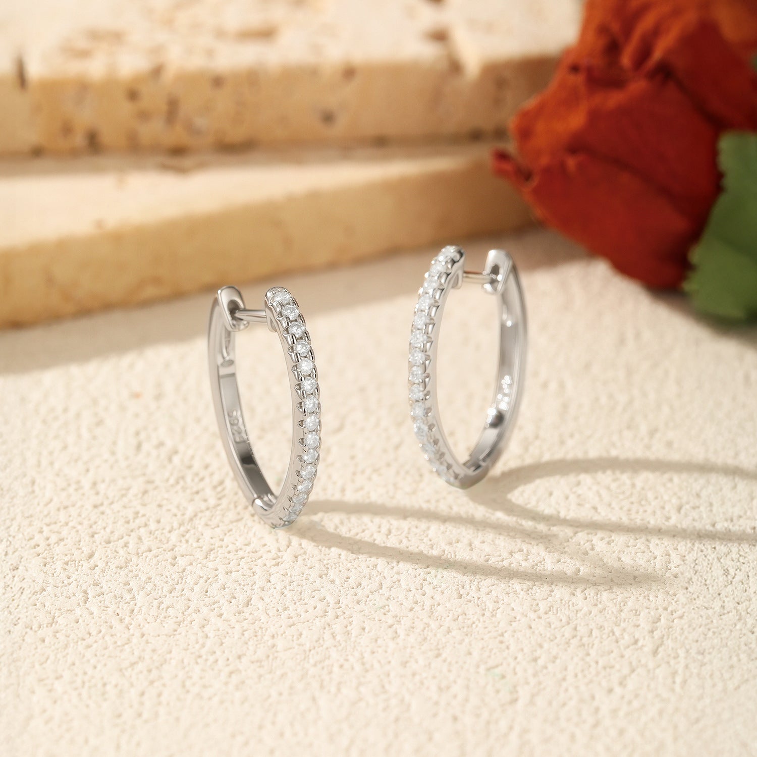 925 Sterling Silver Heart Shaped Moissanite Pavé Huggie Earrings 110100066