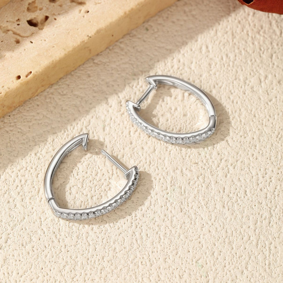 925 Sterling Silver Heart Shaped Moissanite Pavé Huggie Earrings 110100066