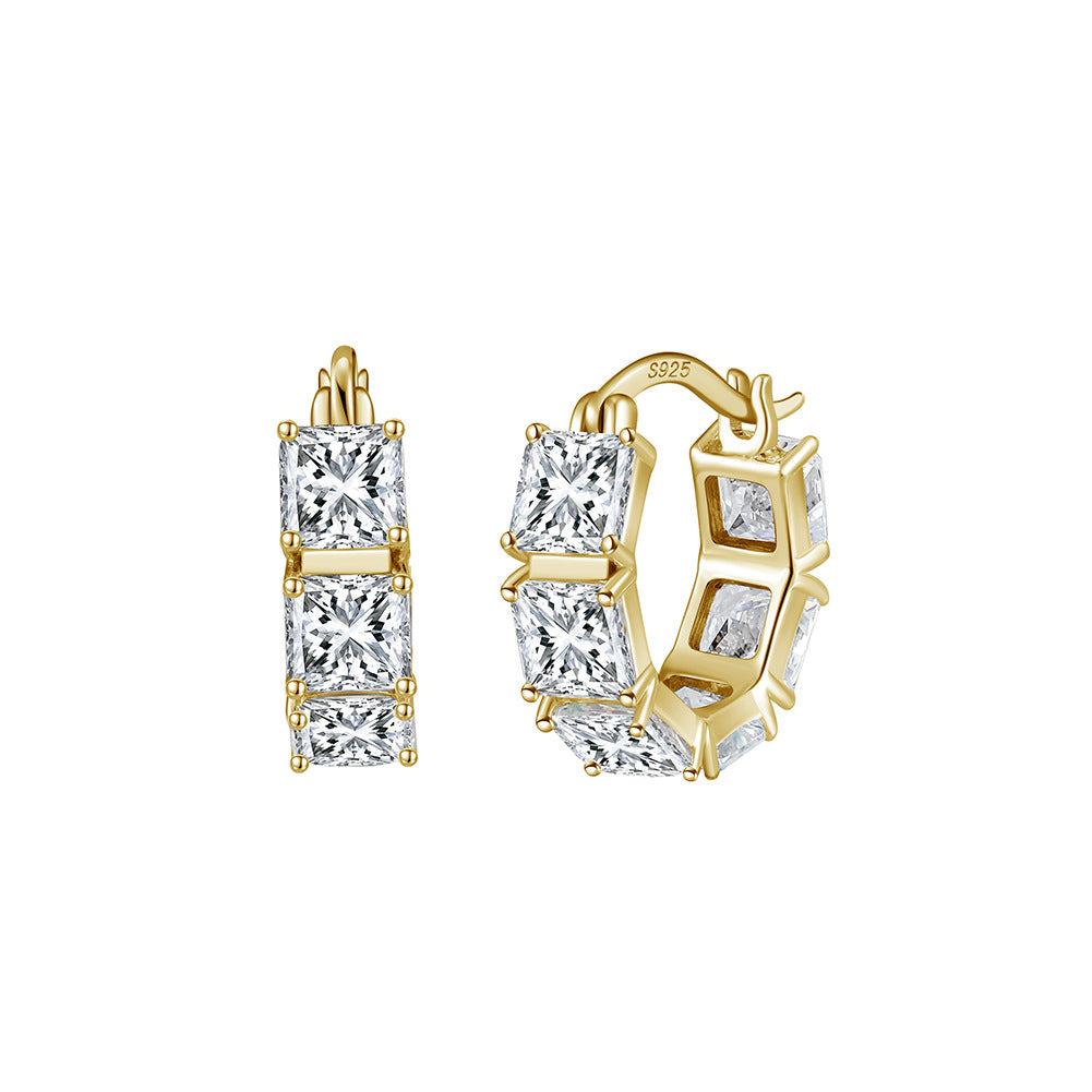 925 Sterling Silver Princess Cut Moissanite Geometric Hoop Earrings 110100067