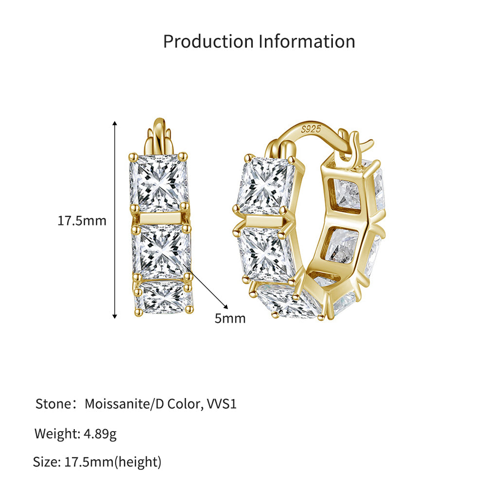 925 Sterling Silver Princess Cut Moissanite Geometric Hoop Earrings 110100067