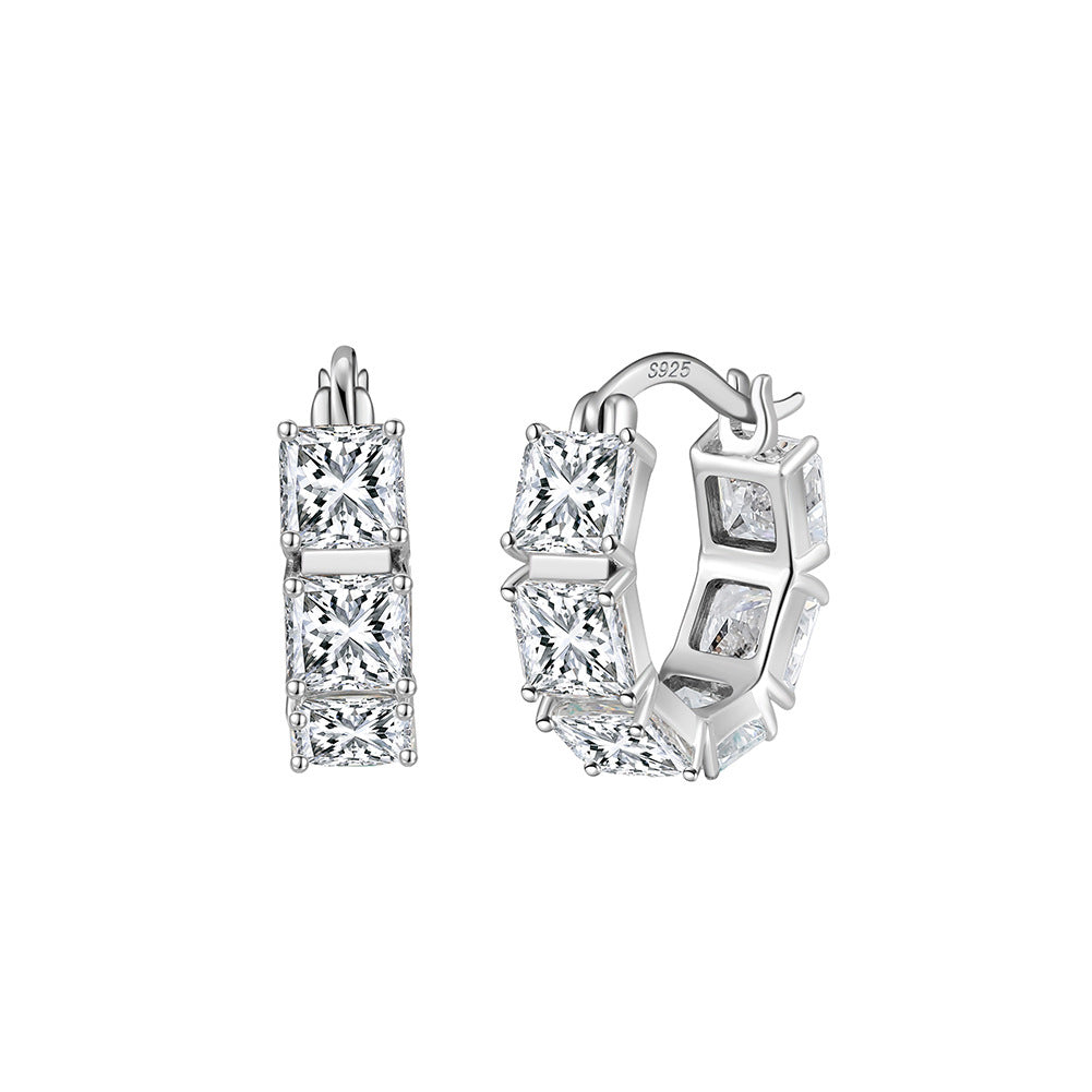 925 Sterling Silver Princess Cut Moissanite Geometric Hoop Earrings 110100067