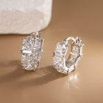 925 Sterling Silver Princess Cut Moissanite Geometric Hoop Earrings 110100067