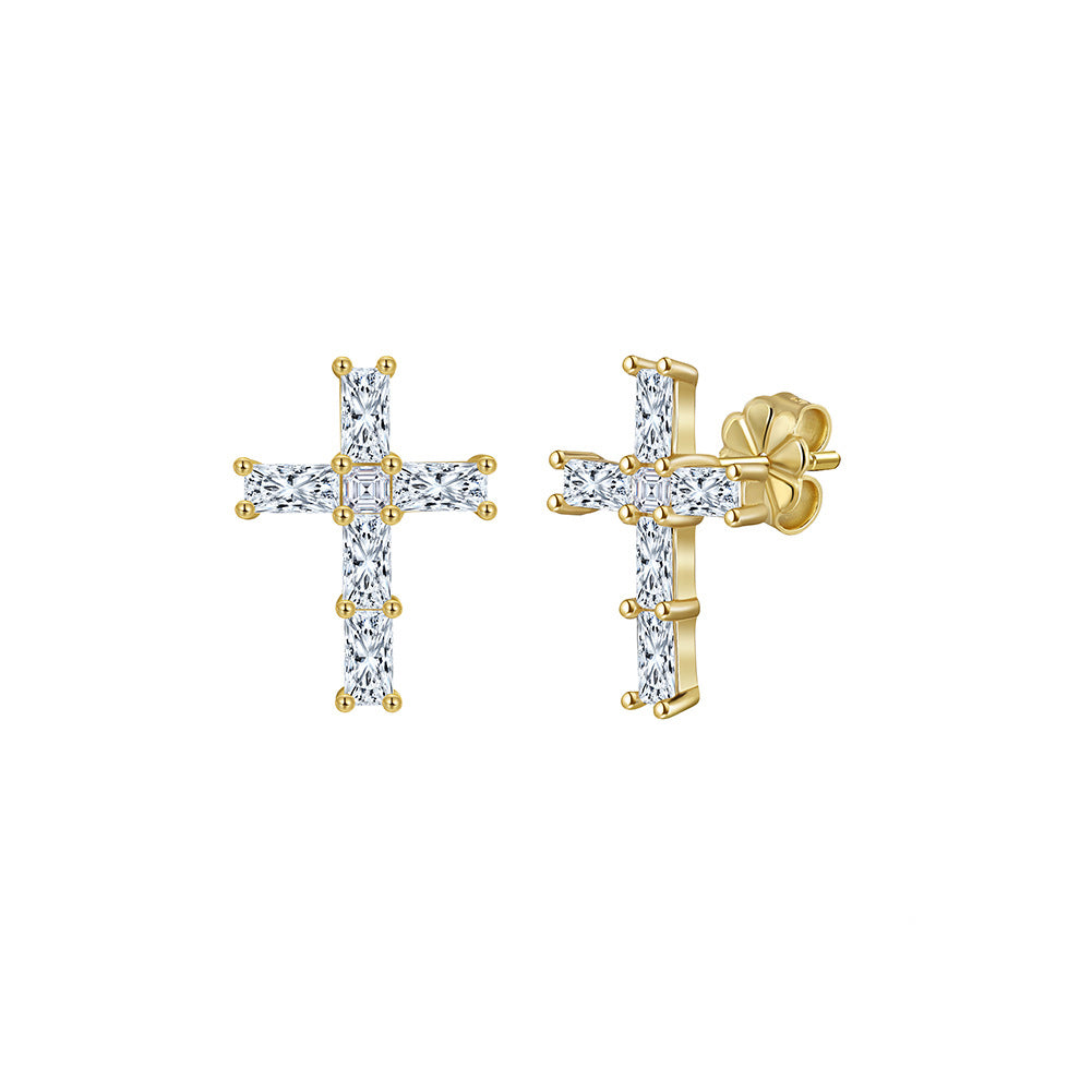 925 Sterling Silver Radiant Cut Moissanite Cross Stud Earrings 110100068