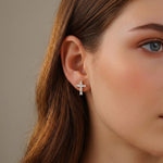 925 Sterling Silver Radiant Cut Moissanite Cross Stud Earrings 110100068