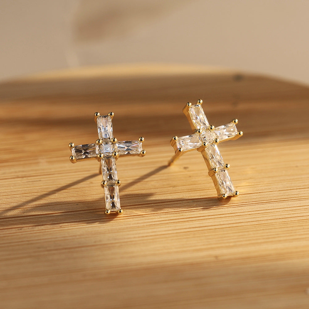 925 Sterling Silver Radiant Cut Moissanite Cross Stud Earrings 110100068