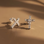 925 Sterling Silver Radiant Cut Moissanite Cross Stud Earrings 110100068