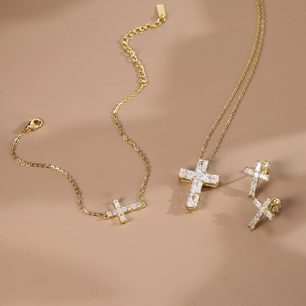 925 Sterling Silver Radiant Cut Moissanite Cross Stud Earrings 110100068