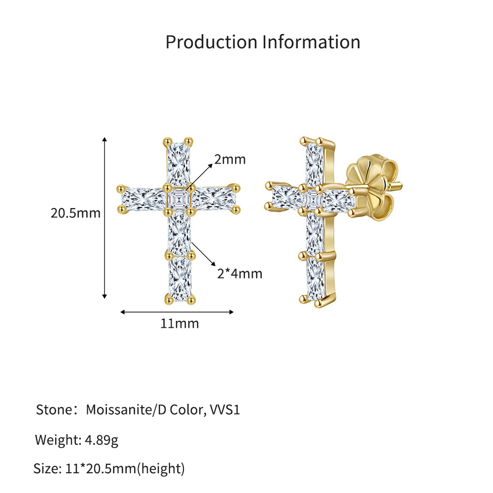 925 Sterling Silver Radiant Cut Moissanite Cross Stud Earrings 110100068