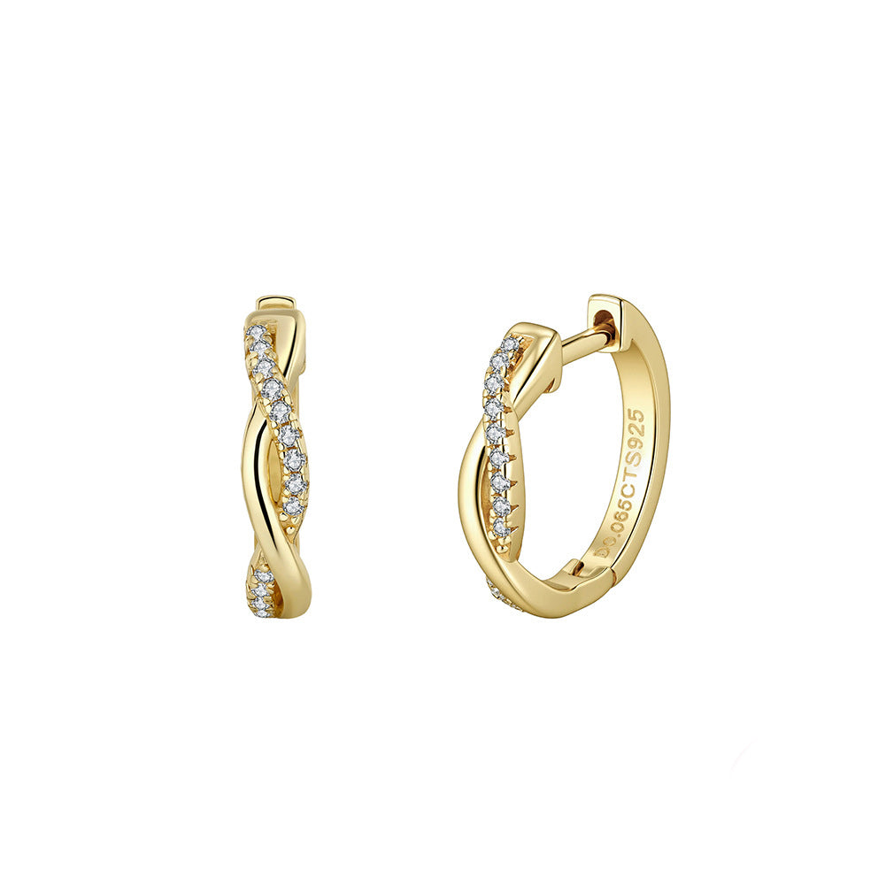 925 Sterling Silver Moissanite Mobius Twist Huggie Hoop Earrings 110100070