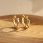 925 Sterling Silver Moissanite Mobius Twist Huggie Hoop Earrings 110100070