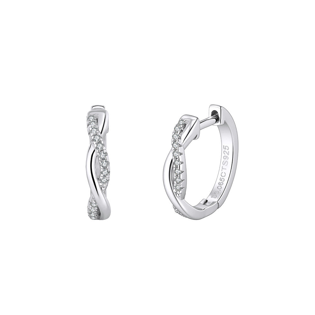 925 Sterling Silver Moissanite Mobius Twist Huggie Hoop Earrings 110100070