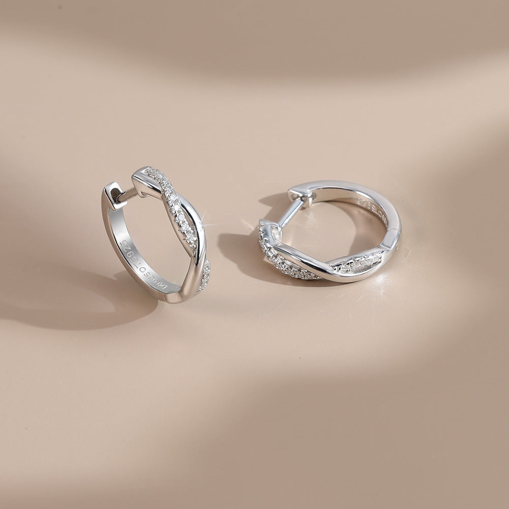 925 Sterling Silver Moissanite Mobius Twist Huggie Hoop Earrings 110100070