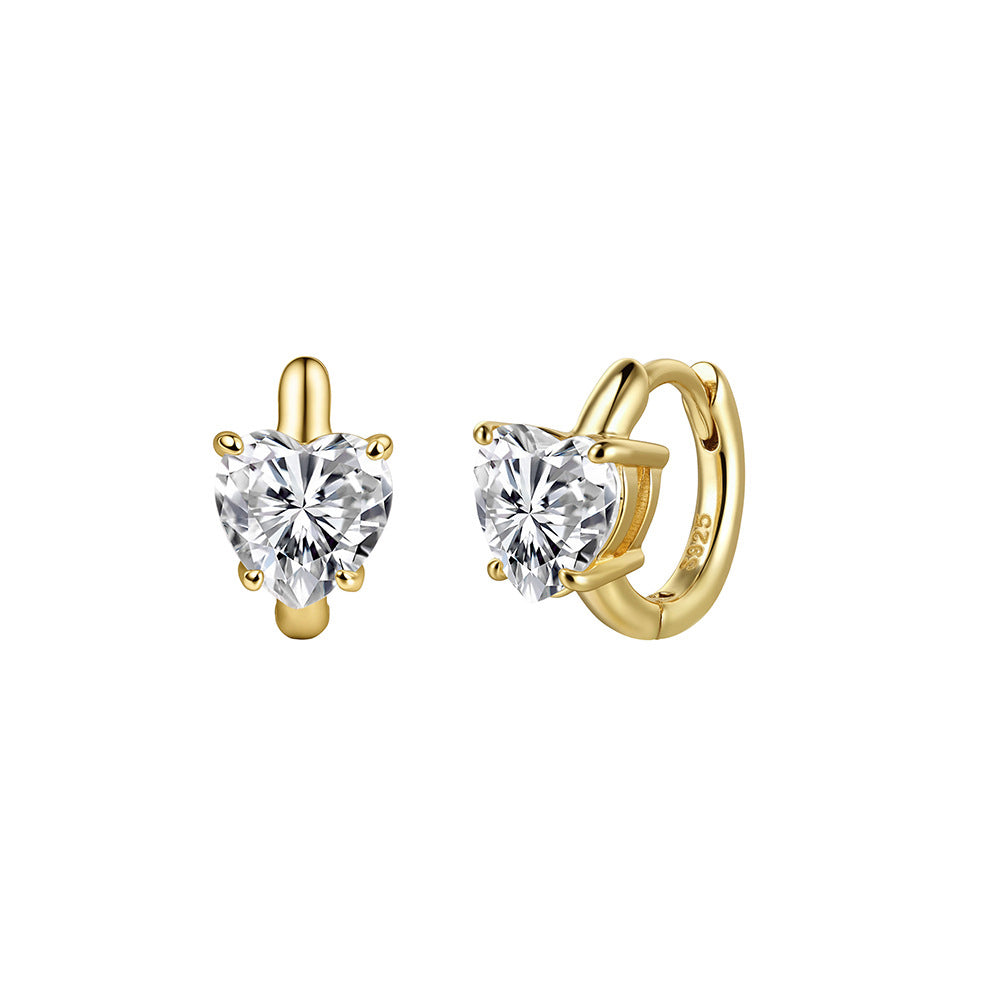 925 Sterling Silver Heart Moissanite Huggie Hoop Earrings 110100071