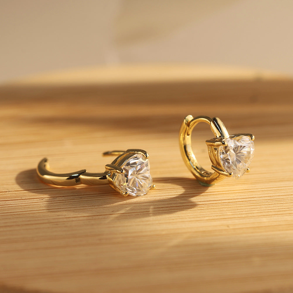 925 Sterling Silver Heart Moissanite Huggie Hoop Earrings 110100071