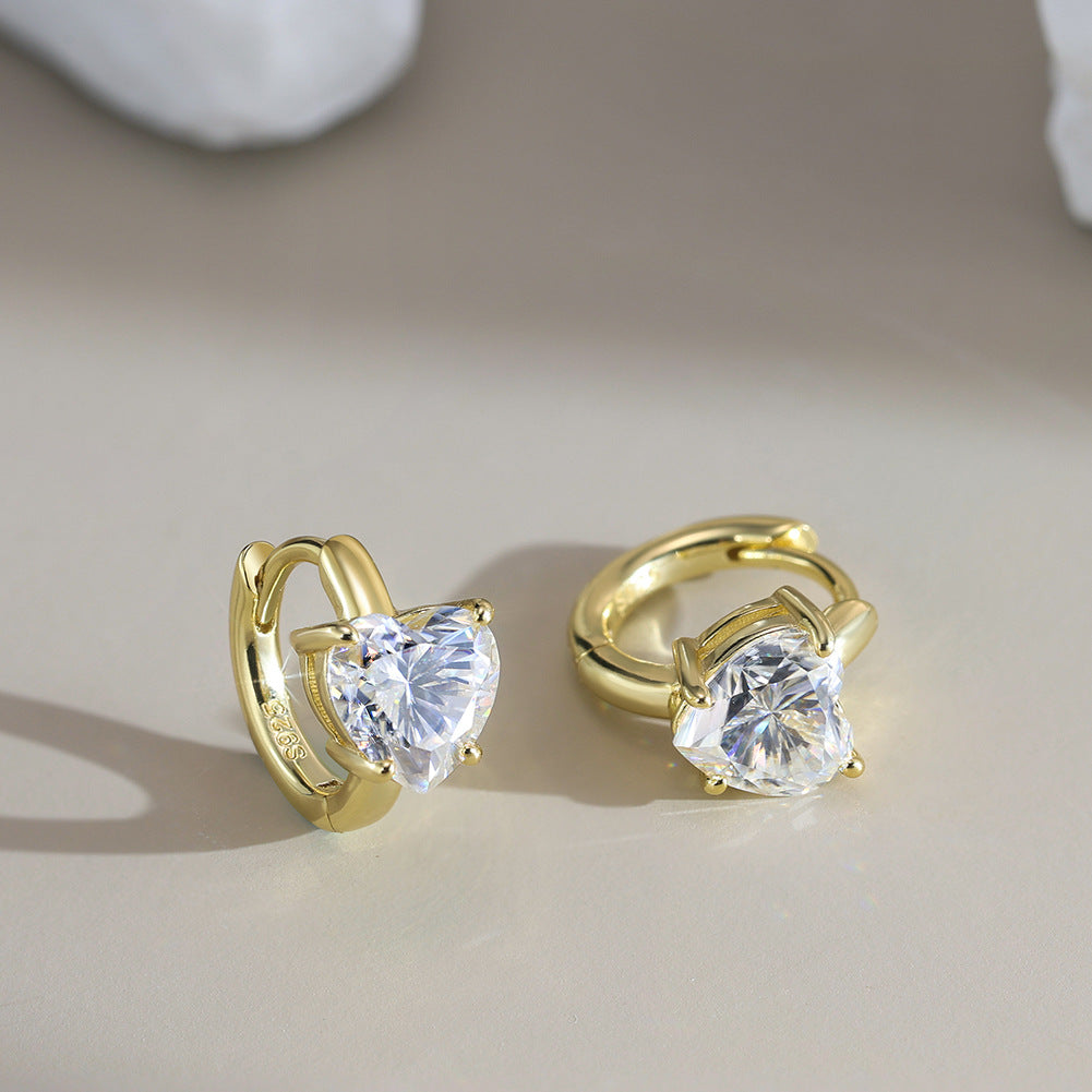 925 Sterling Silver Heart Moissanite Huggie Hoop Earrings 110100071