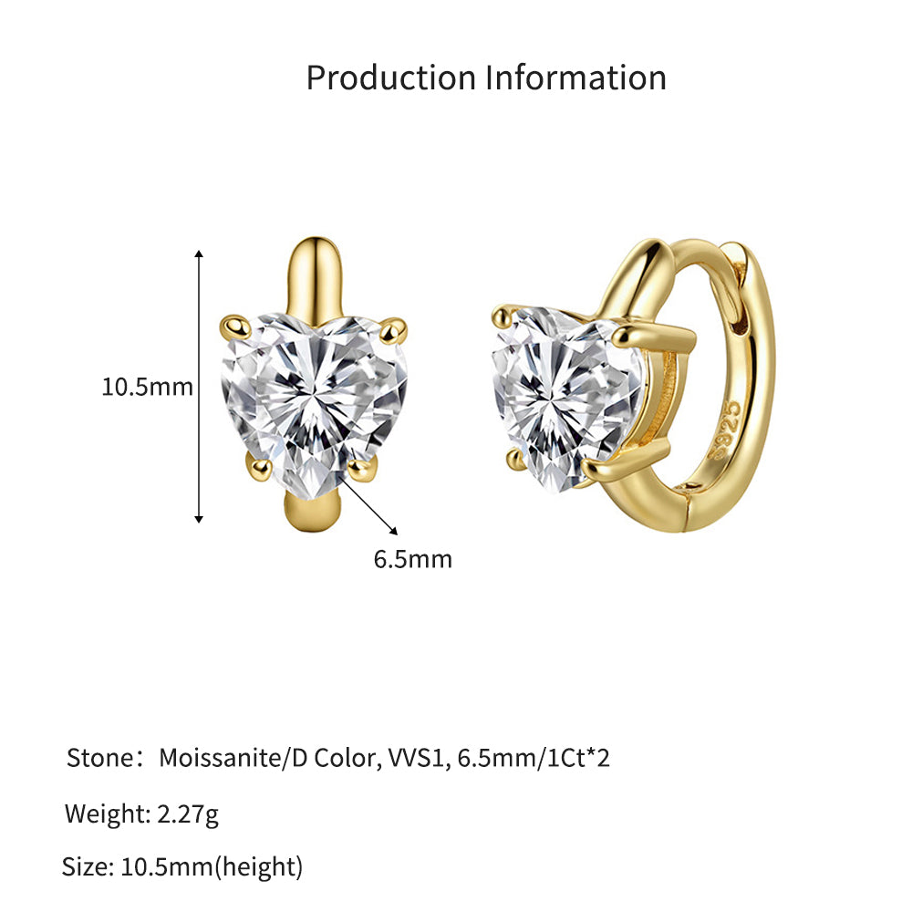 925 Sterling Silver Heart Moissanite Huggie Hoop Earrings 110100071