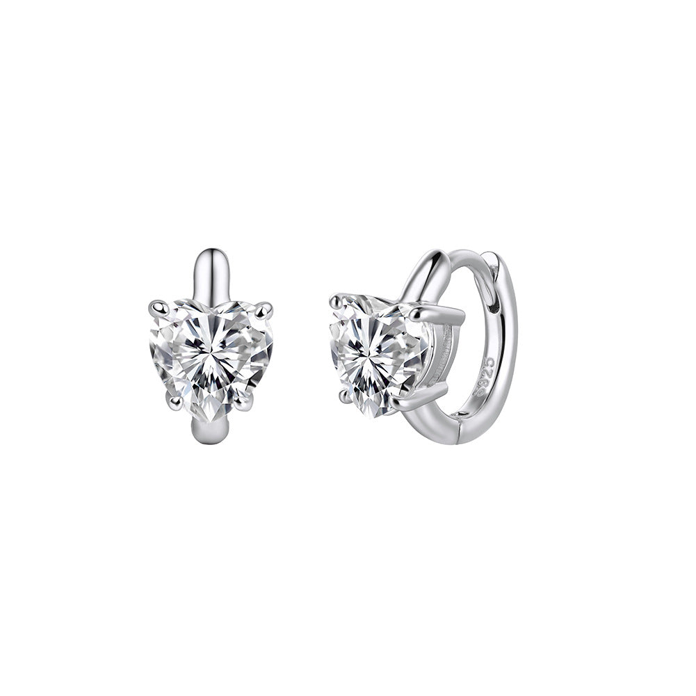 925 Sterling Silver Heart Moissanite Huggie Hoop Earrings 110100071