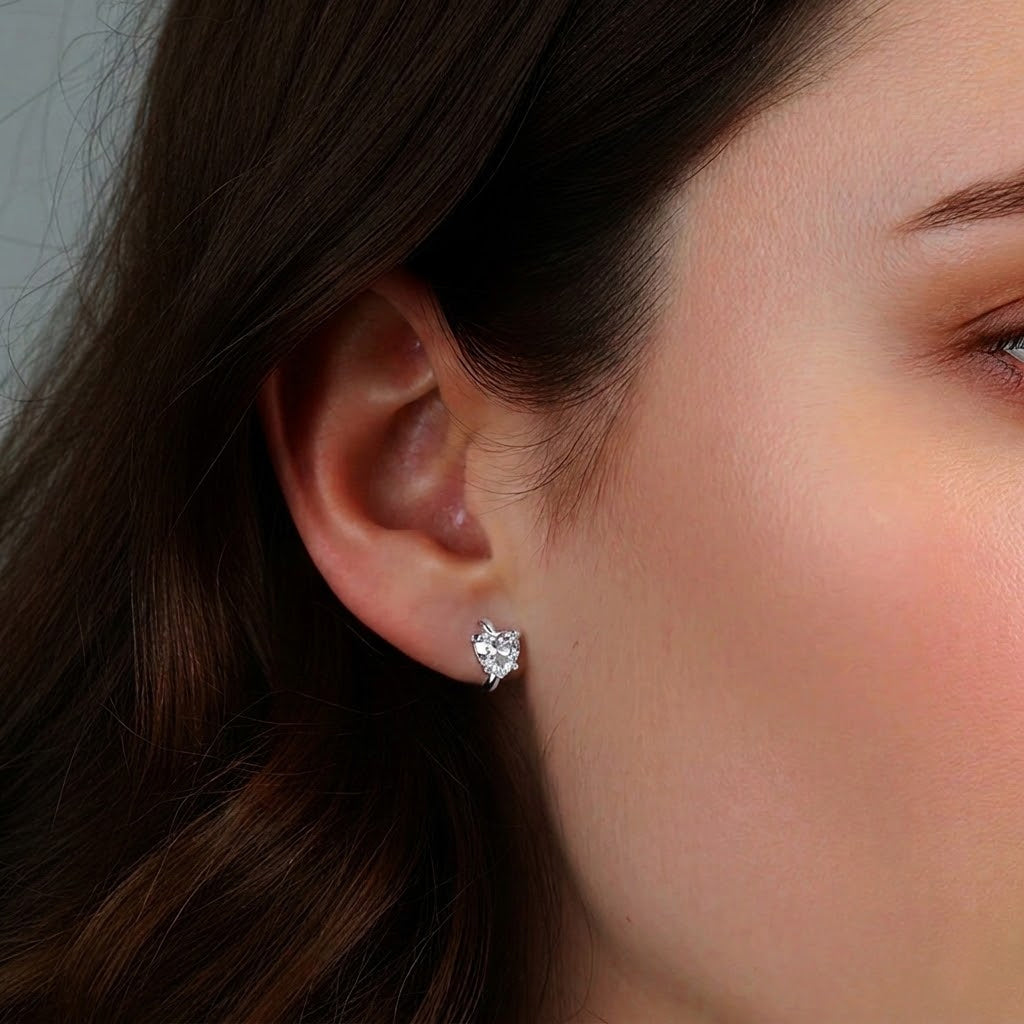 925 Sterling Silver Heart Moissanite Huggie Hoop Earrings 110100071