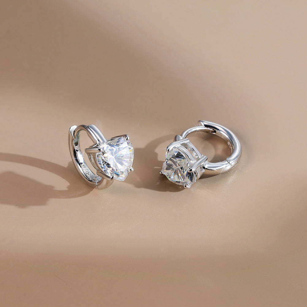 925 Sterling Silver Heart Moissanite Huggie Hoop Earrings 110100071