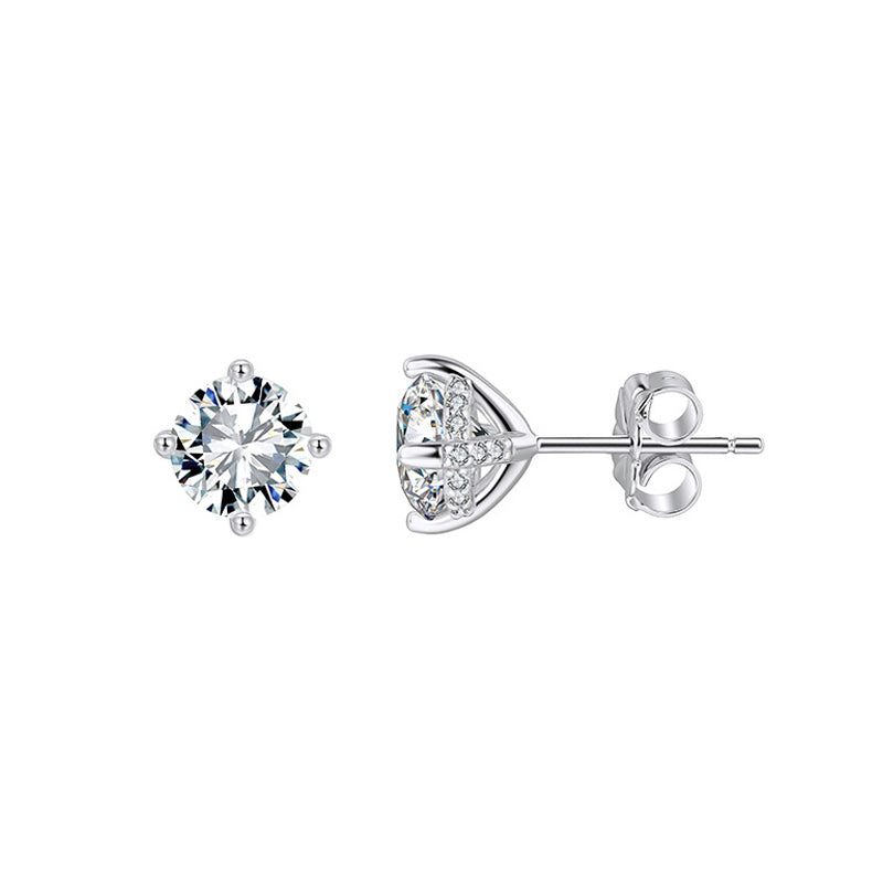 925 Sterling Silver Moissanite Hidden Halo Stud Earrings 110100072