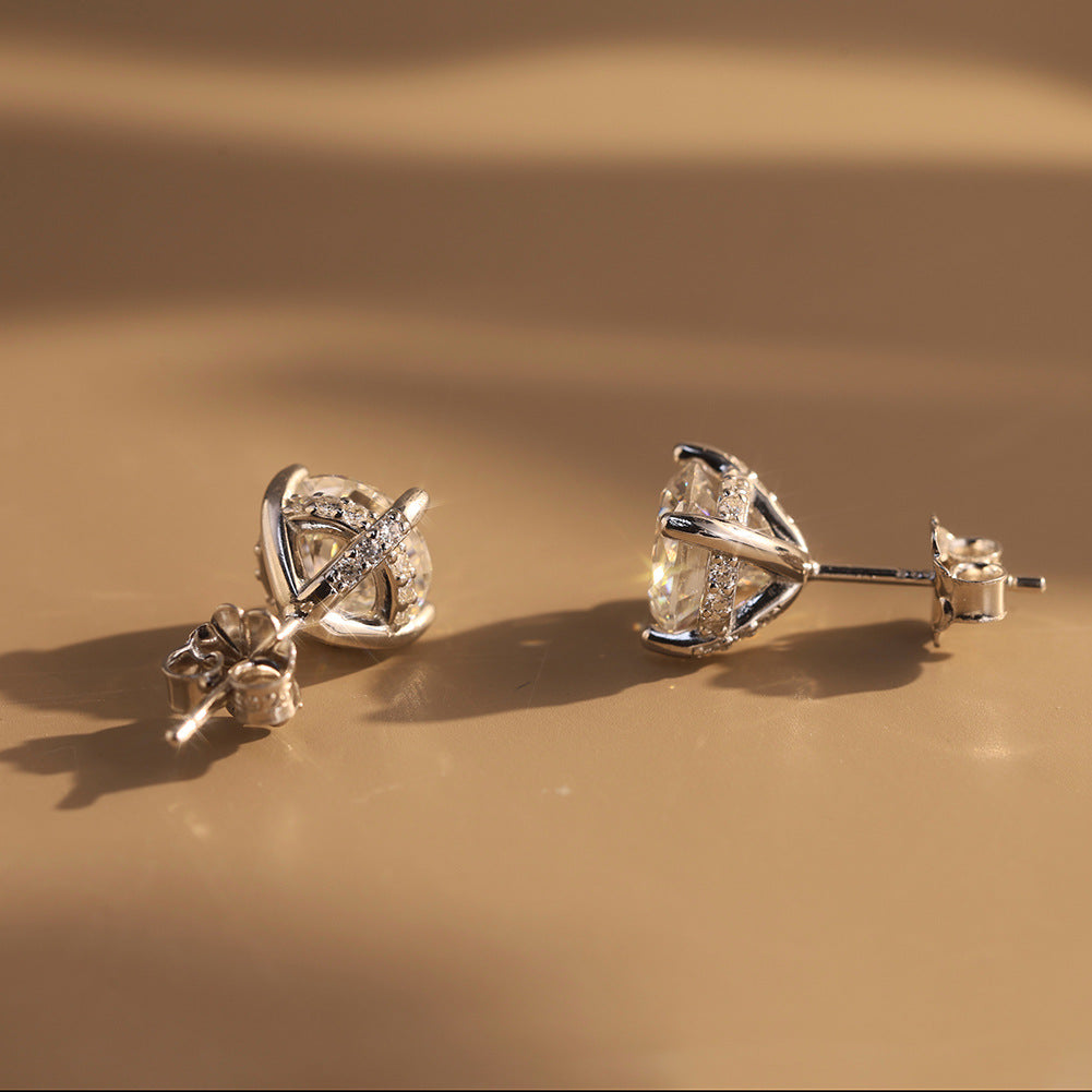 925 Sterling Silver Moissanite Hidden Halo Stud Earrings 110100072
