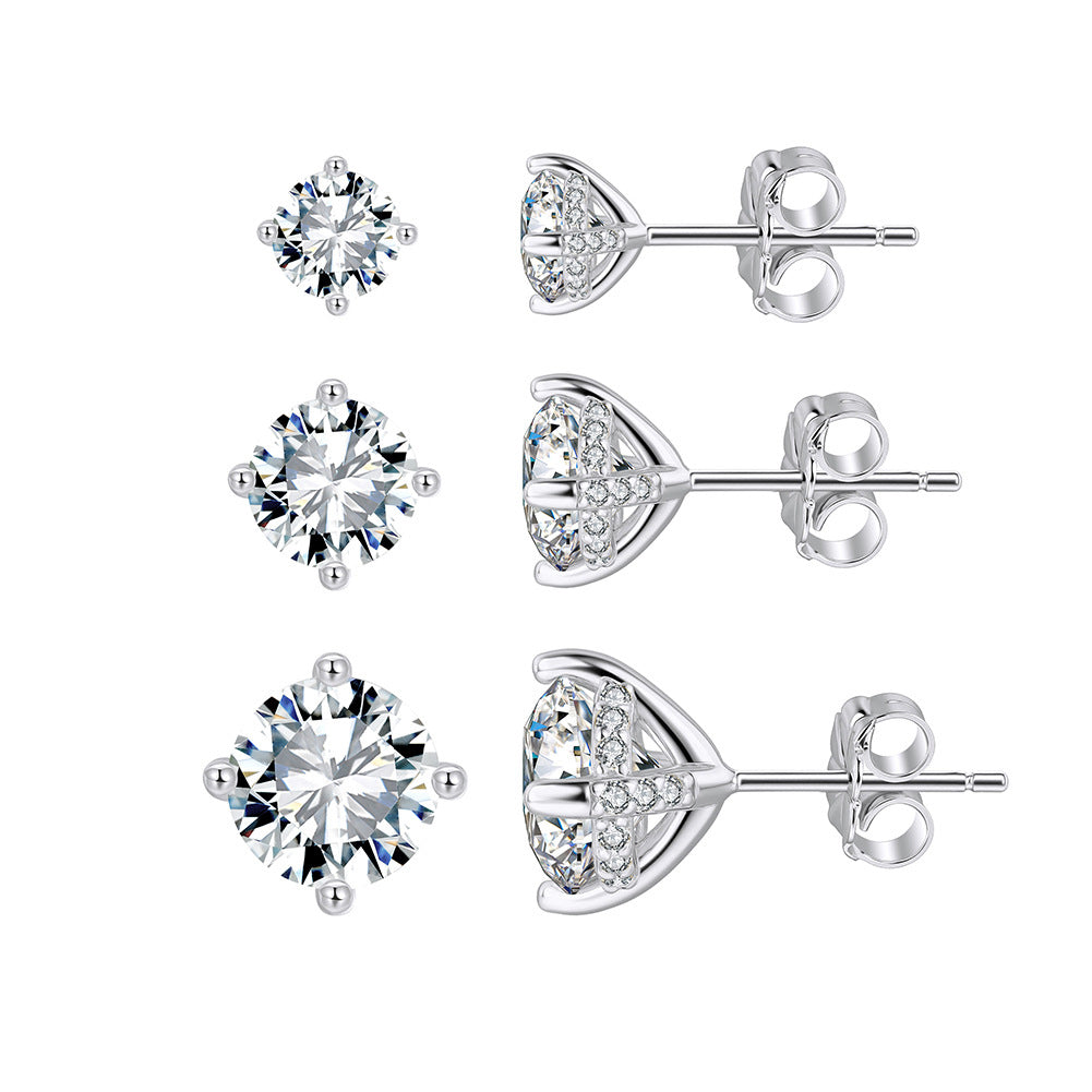 925 Sterling Silver Moissanite Hidden Halo Stud Earrings 110100072