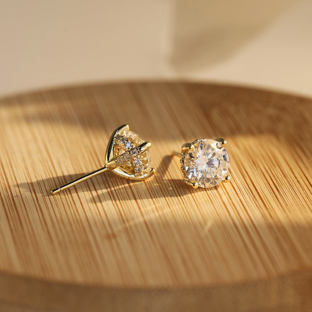 925 Sterling Silver Moissanite Hidden Halo Stud Earrings 110100072