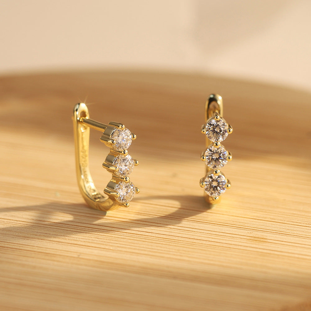 925 Sterling Silver Moissanite U-Shape Huggie Earrings 110100075