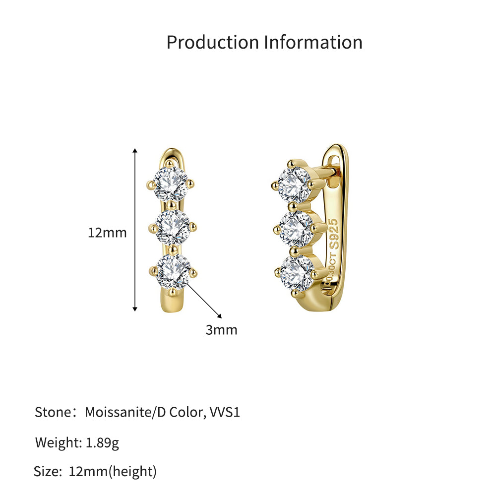 925 Sterling Silver Moissanite U-Shape Huggie Earrings 110100075