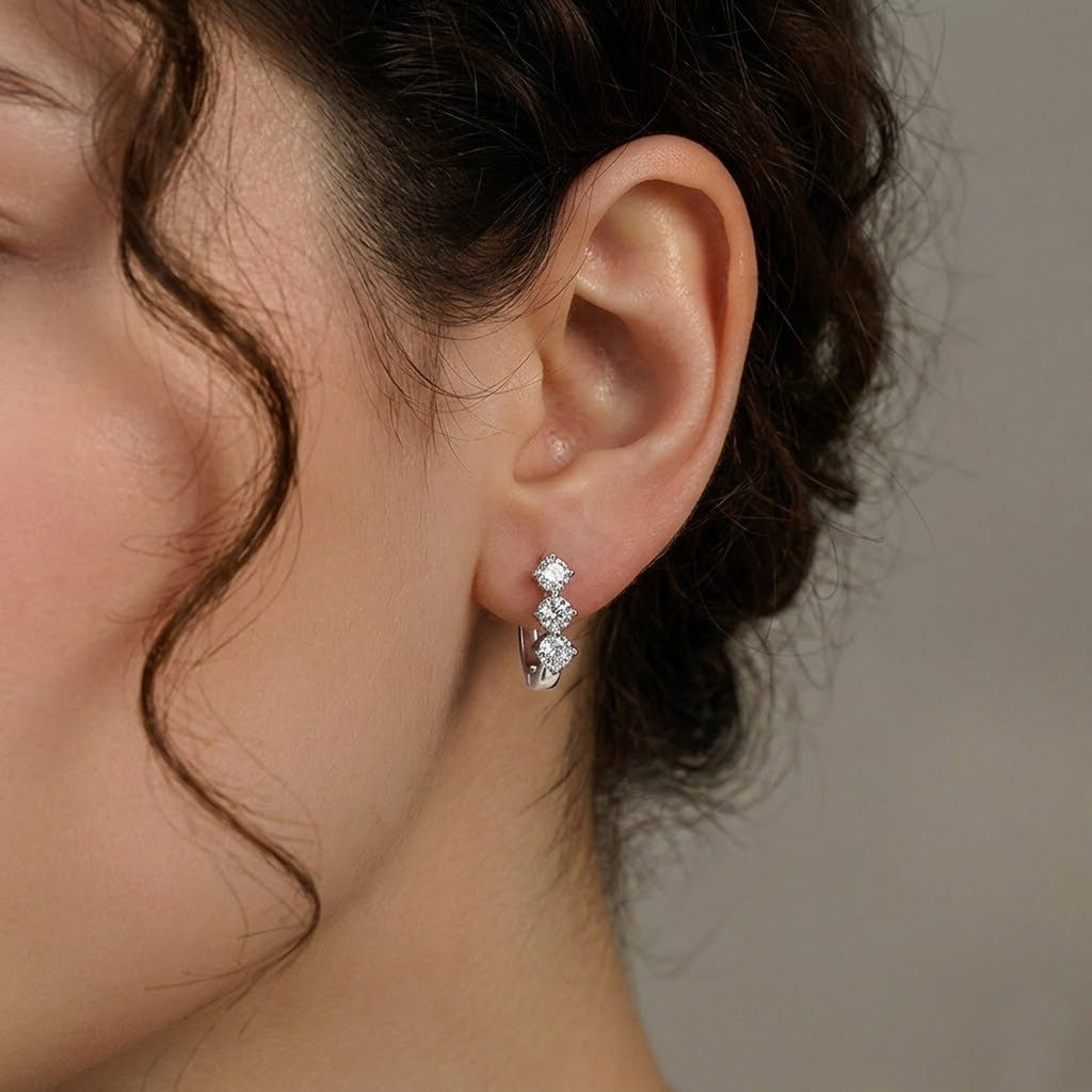 925 Sterling Silver Moissanite U-Shape Huggie Earrings 110100075