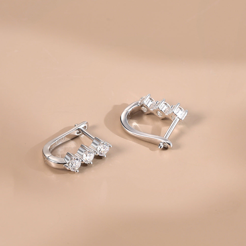 925 Sterling Silver Moissanite U-Shape Huggie Earrings 110100075
