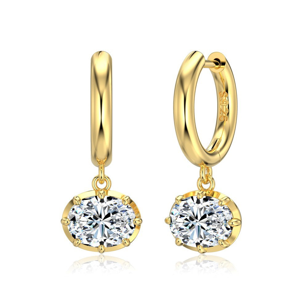 925 Sterling Silver Oval Zircon Moissanite Huggie Hoop Earrings 110100078