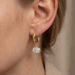 925 Sterling Silver Oval Zircon Moissanite Huggie Hoop Earrings 110100078