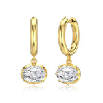 925 Sterling Silver Oval Zircon Moissanite Huggie Hoop Earrings 110100078