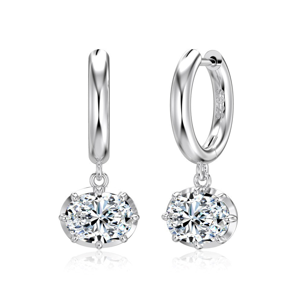 925 Sterling Silver Oval Zircon Moissanite Huggie Hoop Earrings 110100078