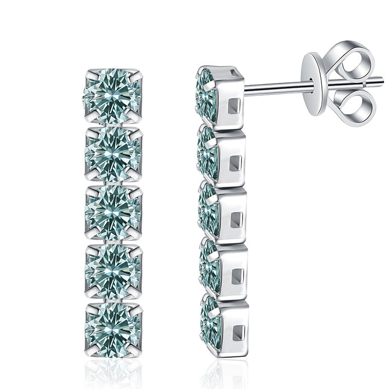 925 Sterling Silver 3ct Teal Blue Moissanite Linear Drop Earrings 110100081