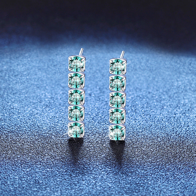 925 Sterling Silver 3ct Teal Blue Moissanite Linear Drop Earrings 110100081