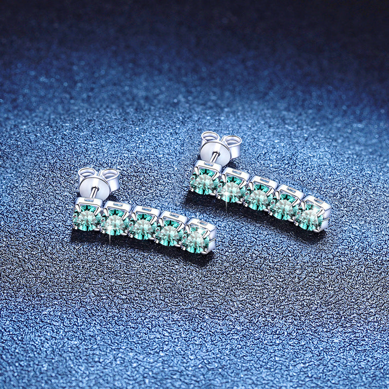 925 Sterling Silver 3ct Teal Blue Moissanite Linear Drop Earrings 110100081
