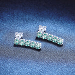 925 Sterling Silver 3ct Teal Blue Moissanite Linear Drop Earrings 110100081
