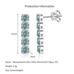 925 Sterling Silver 3ct Teal Blue Moissanite Linear Drop Earrings 110100081