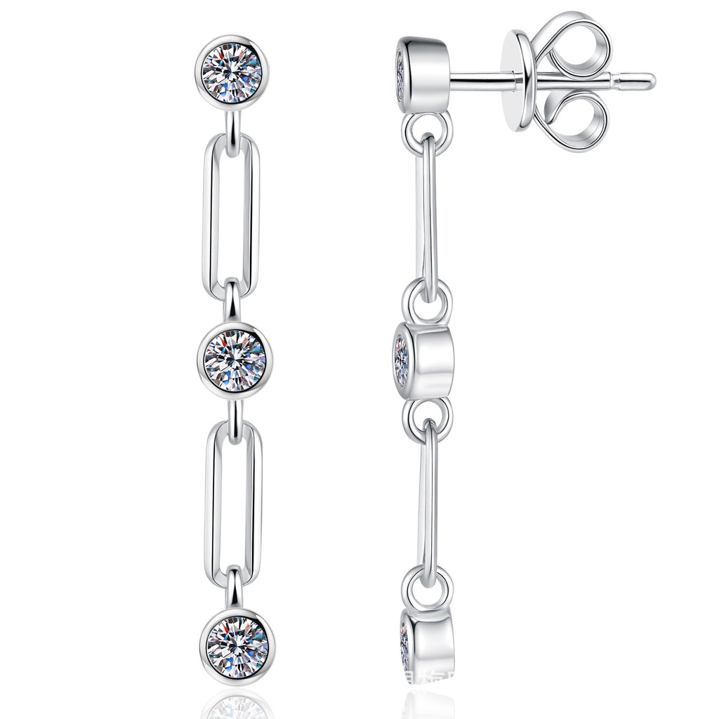 925 Sterling Silver 0.6ct Moissanite Link Chain Drop Earrings 110100082