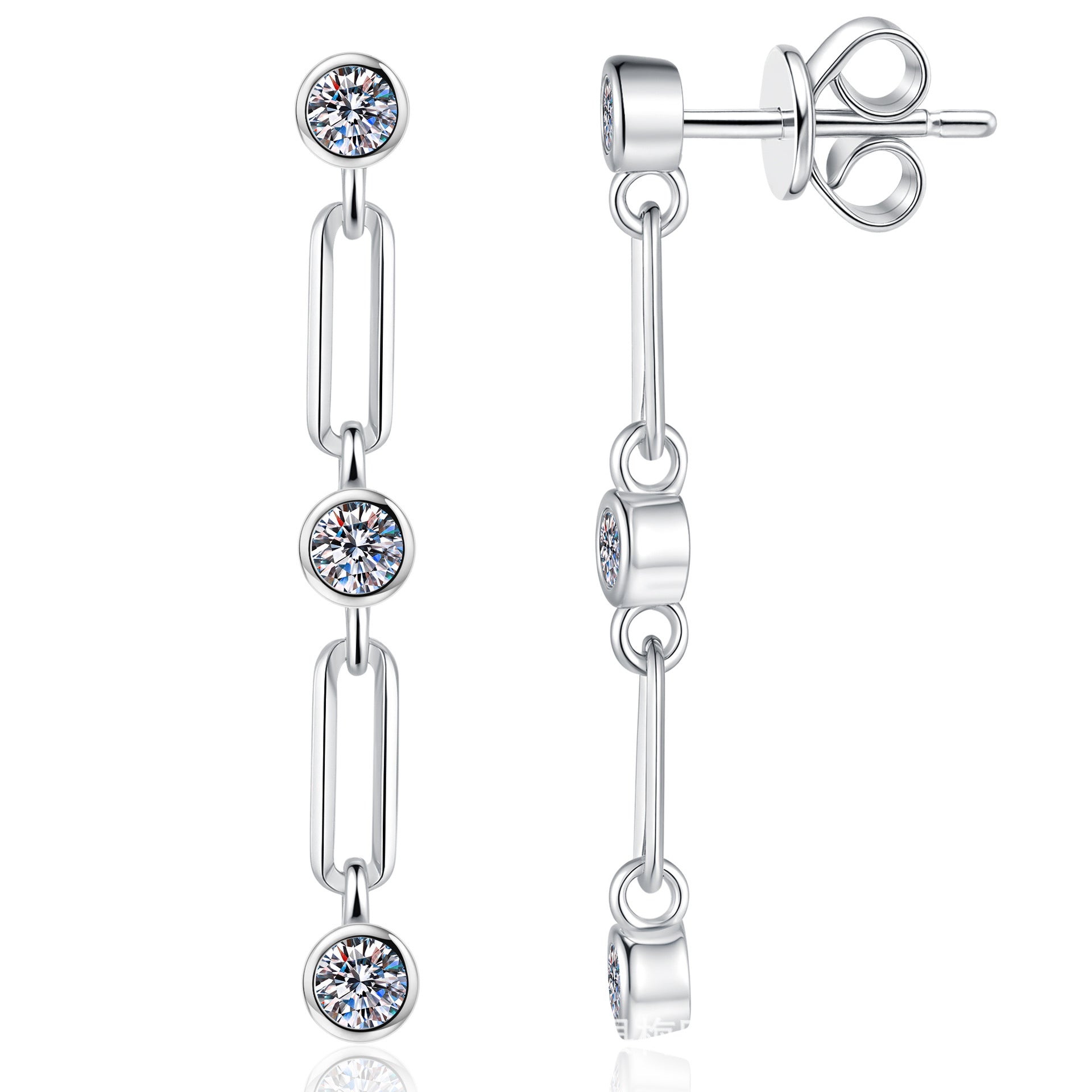 925 Sterling Silver 0.6ct Moissanite Link Chain Drop Earrings 110100082